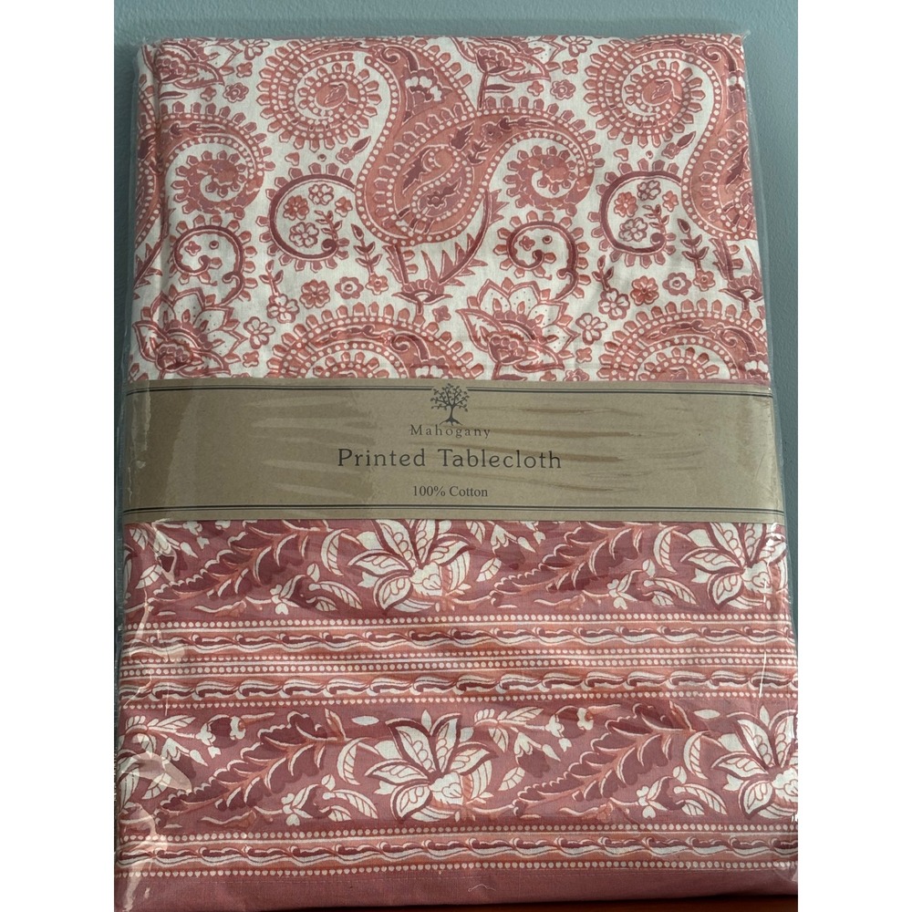 Mahogany Alice Coral Printed Tablecloth 60x60 Square 100% Cotton Paisley Floral